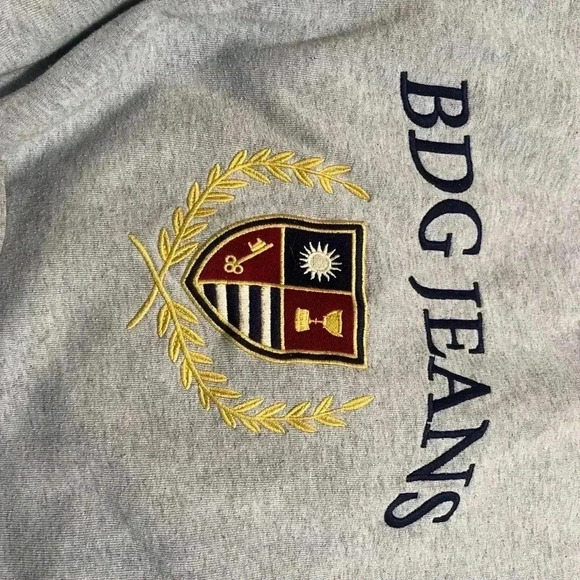 BDG Urban Outfitters Gray Oversized Pullover Sweatshirt with Embroidered Crest - Picture 9 of 10